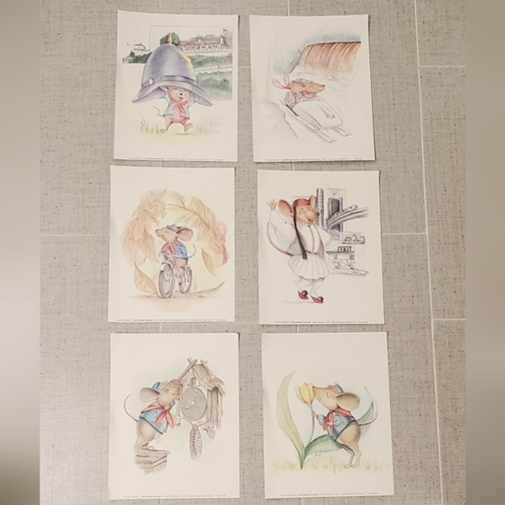 MICHIGAN Themed 6 Vintage Children's Illustration Prints, ART, Cute Mouse, 1998